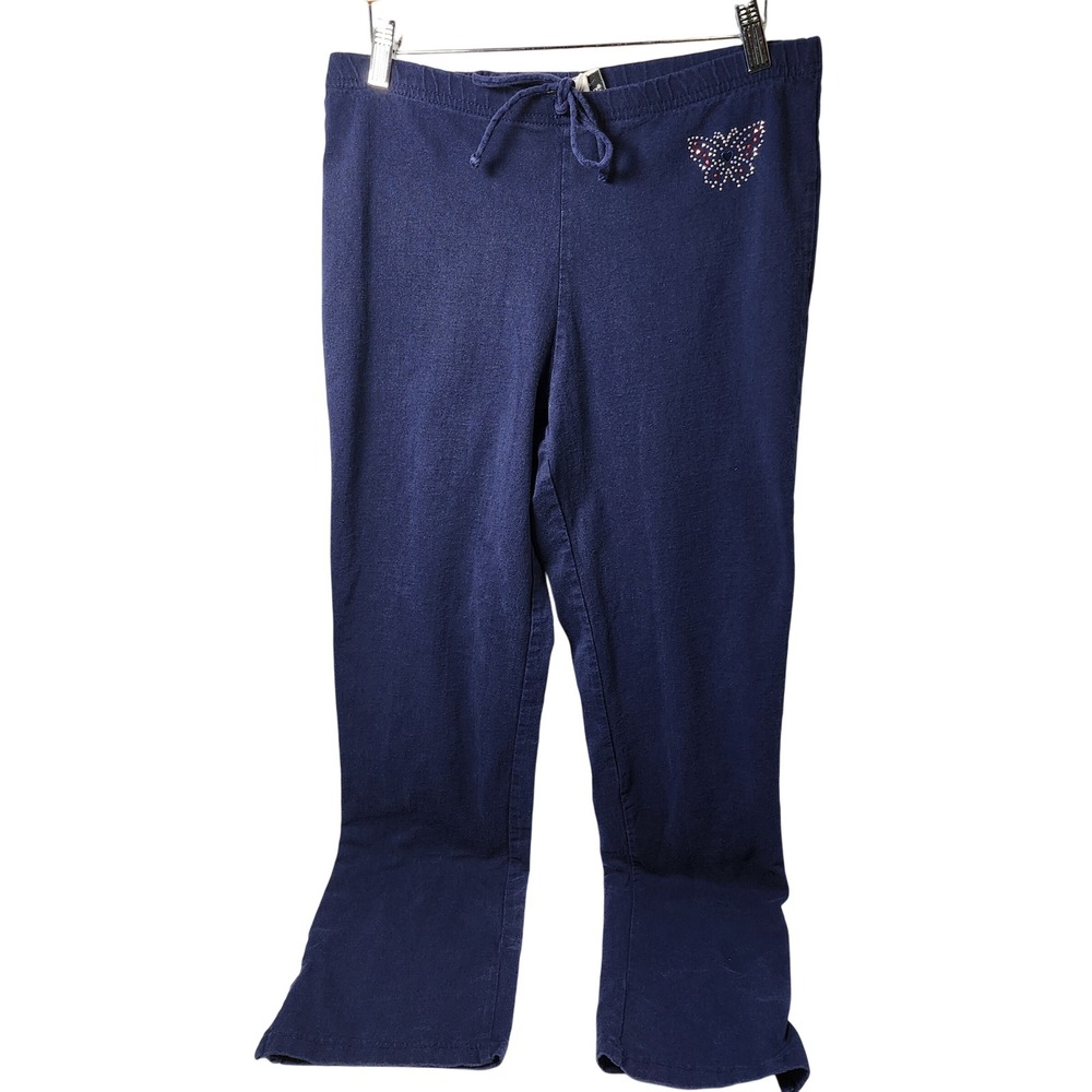 Fashion Bug Navy Blue Butterfly Rhinestone Drawstring Sweatpants Large Women